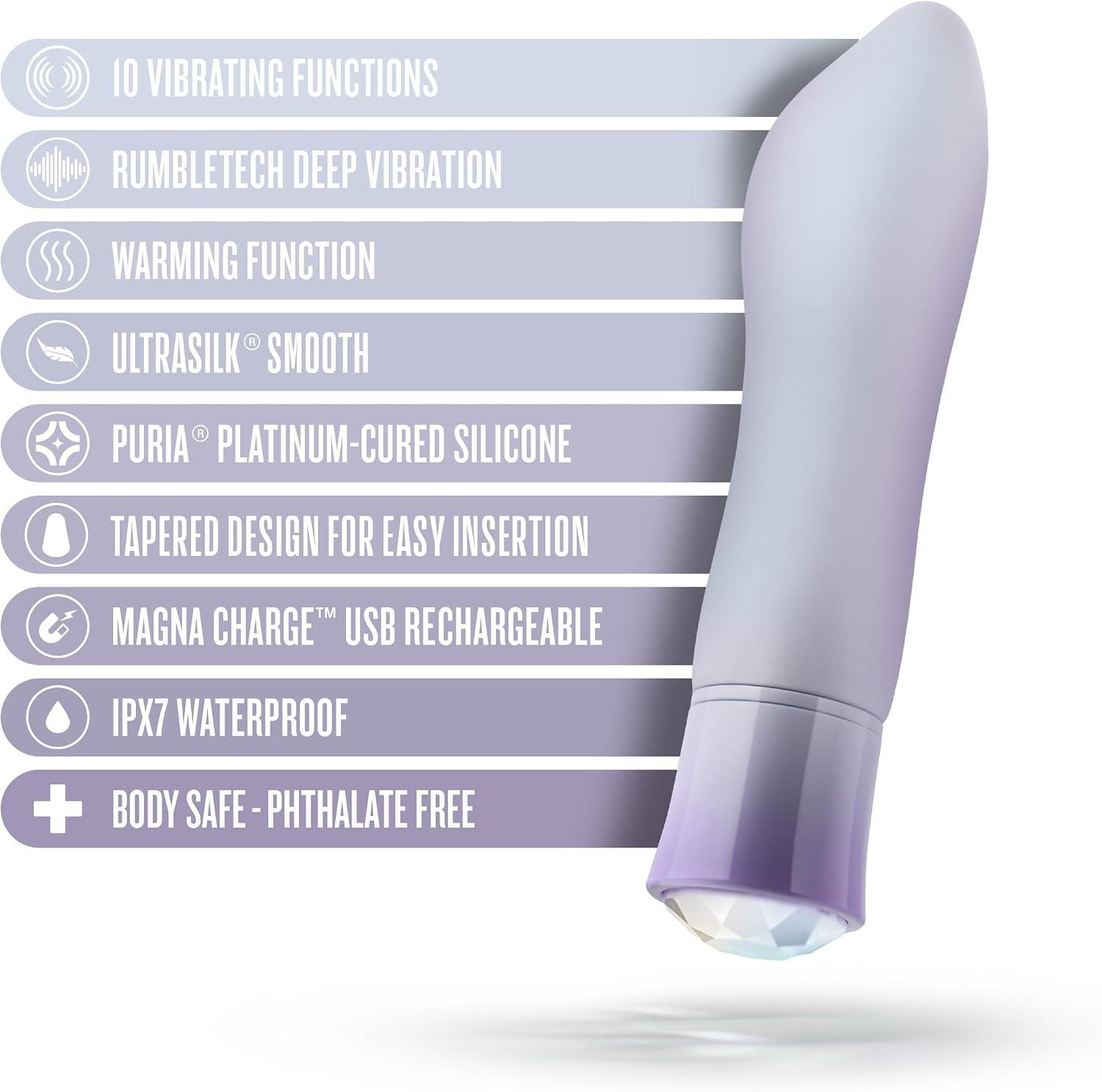 Blush Oh My Gem - Revival - 5.5" Puria Silicone Small Bullet Vibrator for Women - Mini G Spot Nipple Clit Vibrator with 10 Vibrating Modes & Warming Function - Waterproof Personal Massager - Opal