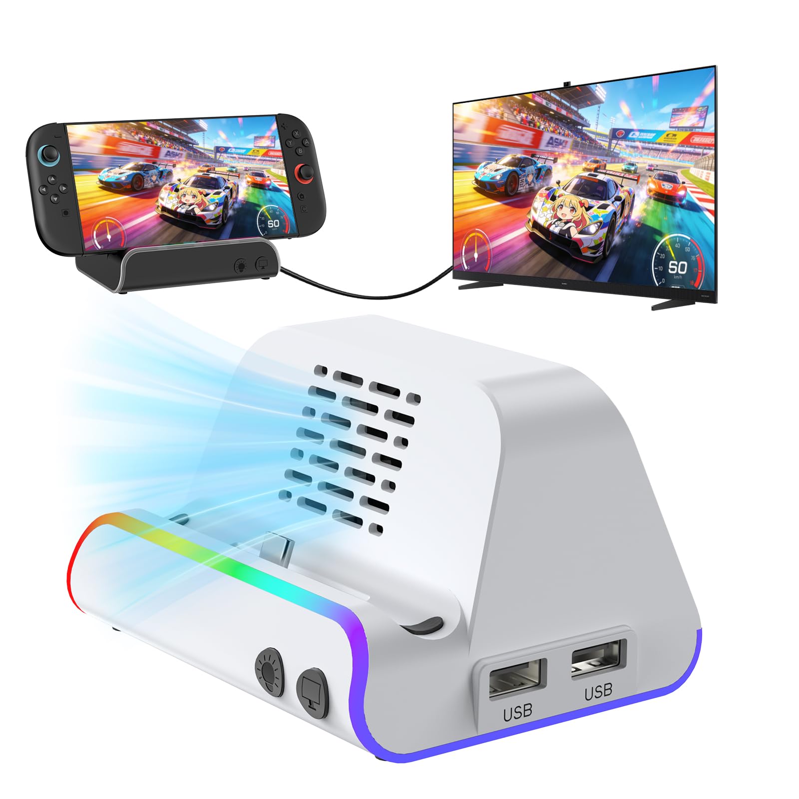 Switch 2 Dock, Docking Station for Switch 1/2, Charging Dock with 4K@120Hz HDMI Output/100W Charging Input/USB 3.0 /Cooling Fan — view 9