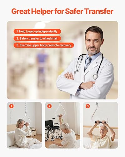 Miniatura 5 de VEVOR Barra de Trapecio para Movilidad en Cama, Barra de Trapecio con Abrazaderas y Soporte de Piso, Capacidad de Peso de 113KG, Asistencia de