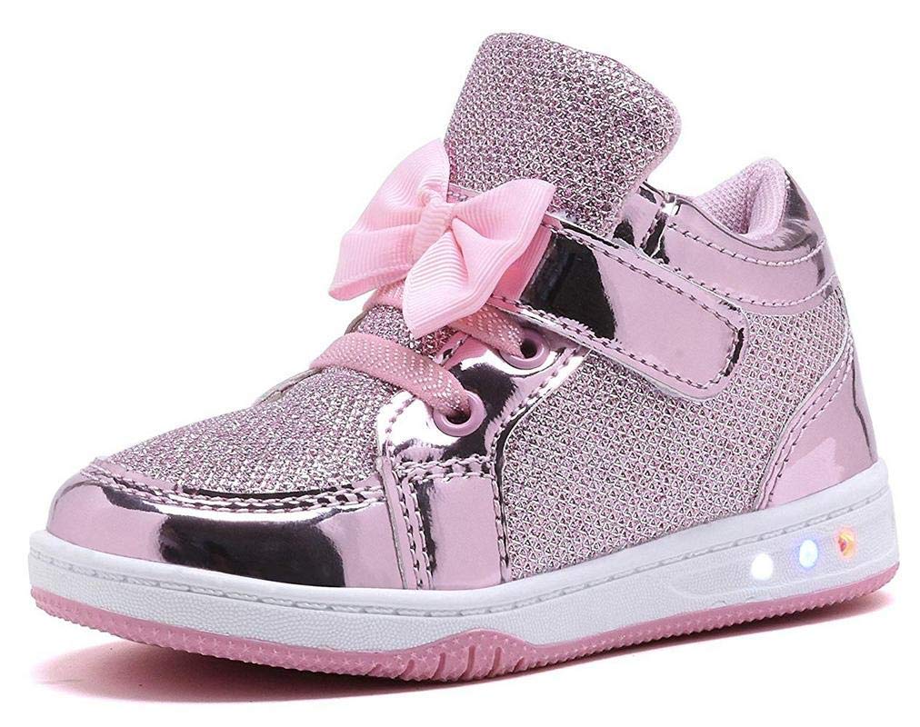 YILAN Toddler Glitter Shoes Girl's Flashing Sneakers with Cute Bowknot