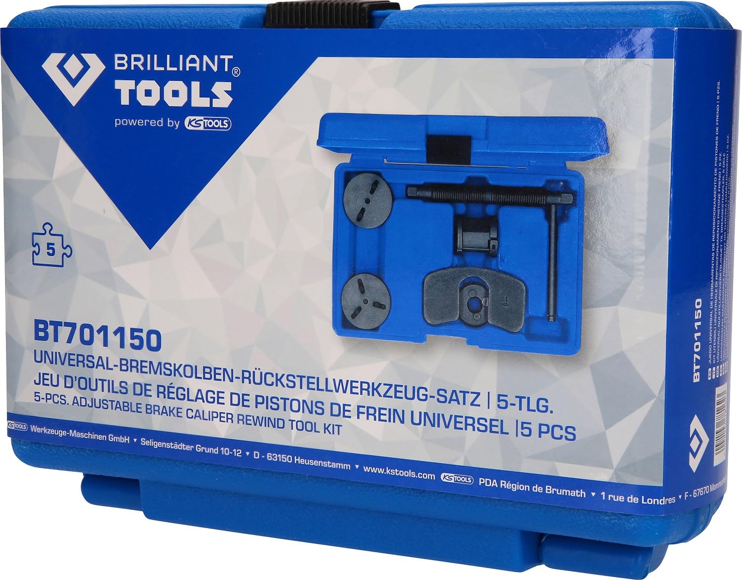 BRILLIANT TOOLS BT701150 Universal-Bremskolben-Rückstellwerkzeug-Satz, 5-tlg [Powered by KS TOOLS], Dunkel Grau, 5-Tlg.