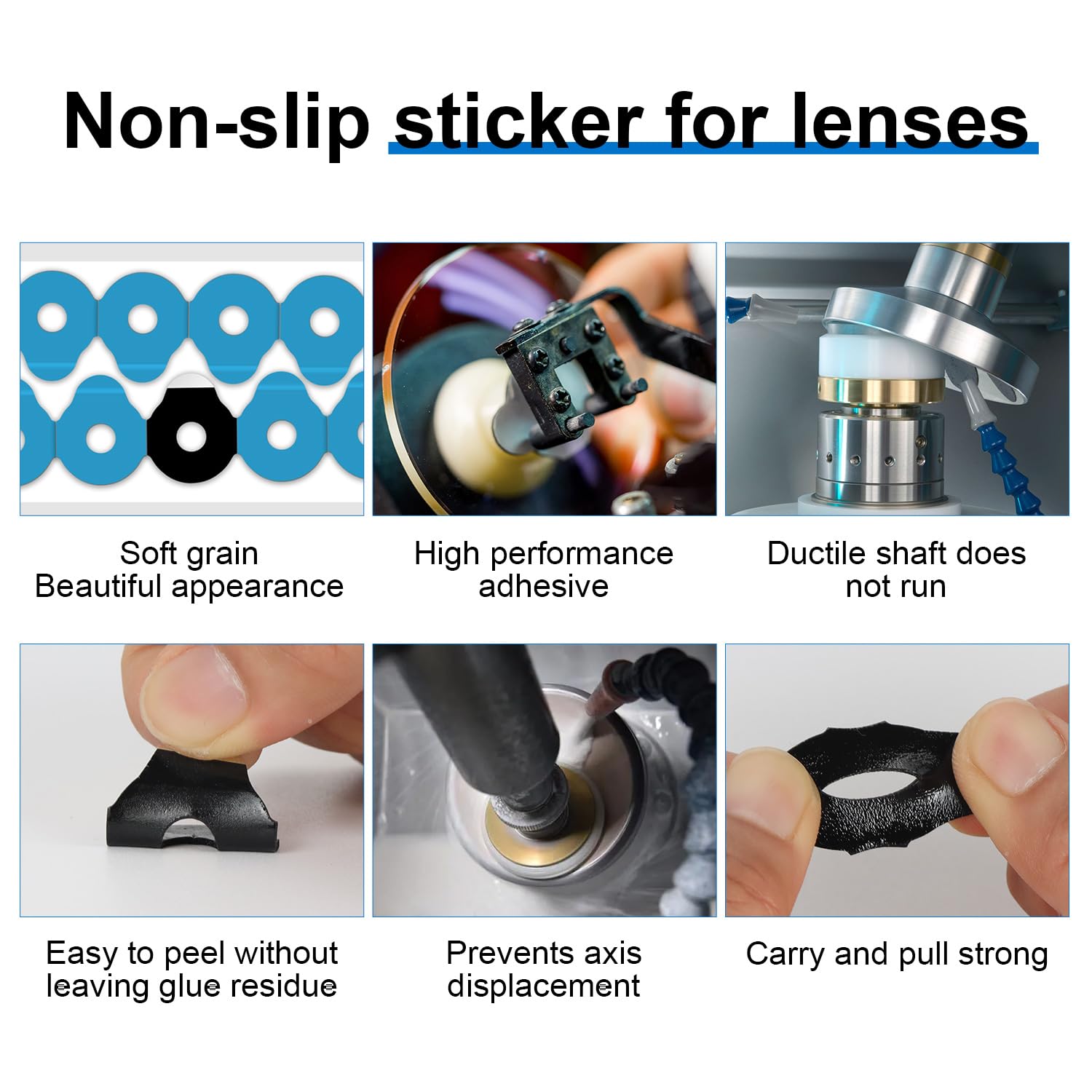 WINDIR Almohadillas de bloqueo de bordes de lente óptica, 1000 unidades, antideslizantes, cinta adhesiva para procesamiento, pulido para gafas, accesorios de bordeador de auto (almohadillas negras,