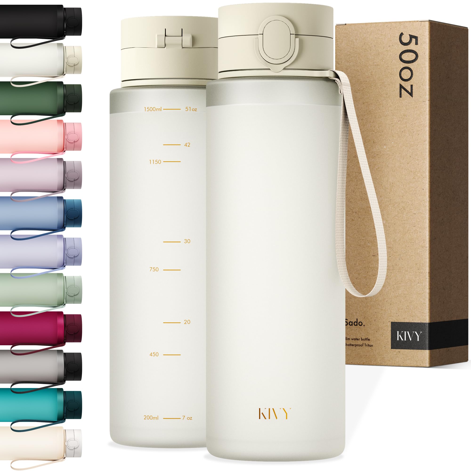 KIVY Flip Top Water Bottle (White Gold, 1500ml)