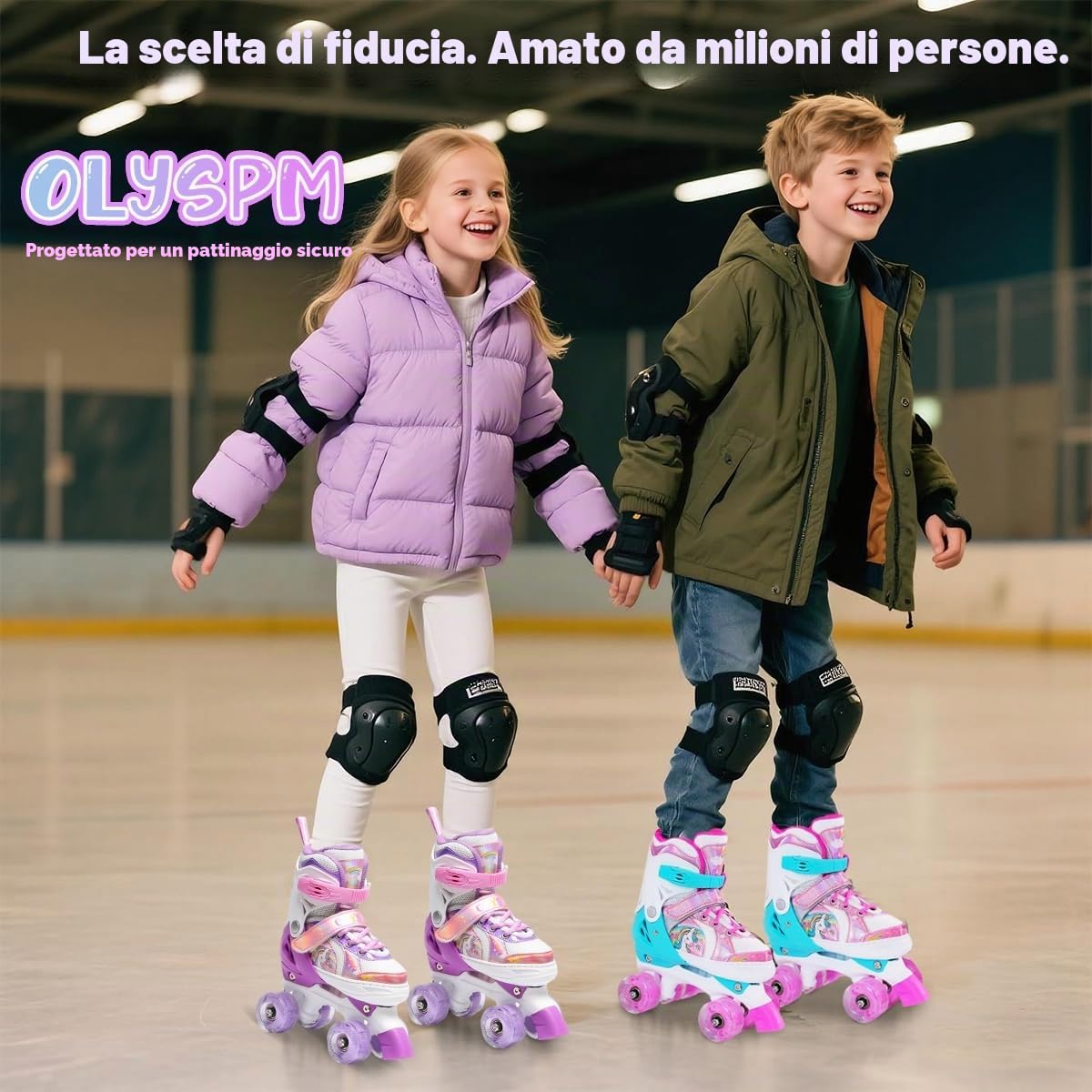 Pattini a Rotelle Bambina,Pattini a 4 Ruote Regolabili in 4 Misure con 8 Ruote Lampeggianti per Ragazzi,Ragazze e Principianti