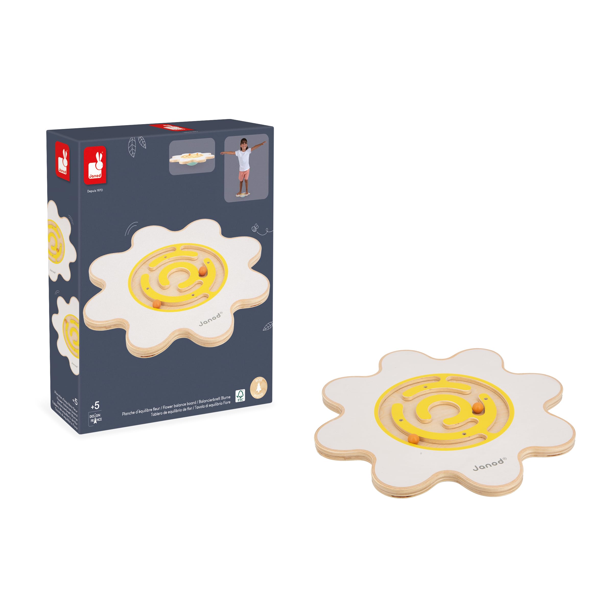 Janod Planche d'Équilibre Fleur Sweet Cocoon Jouet en Bois FSC Développe Équilibre et Concentration Enfant dès 5 Ans