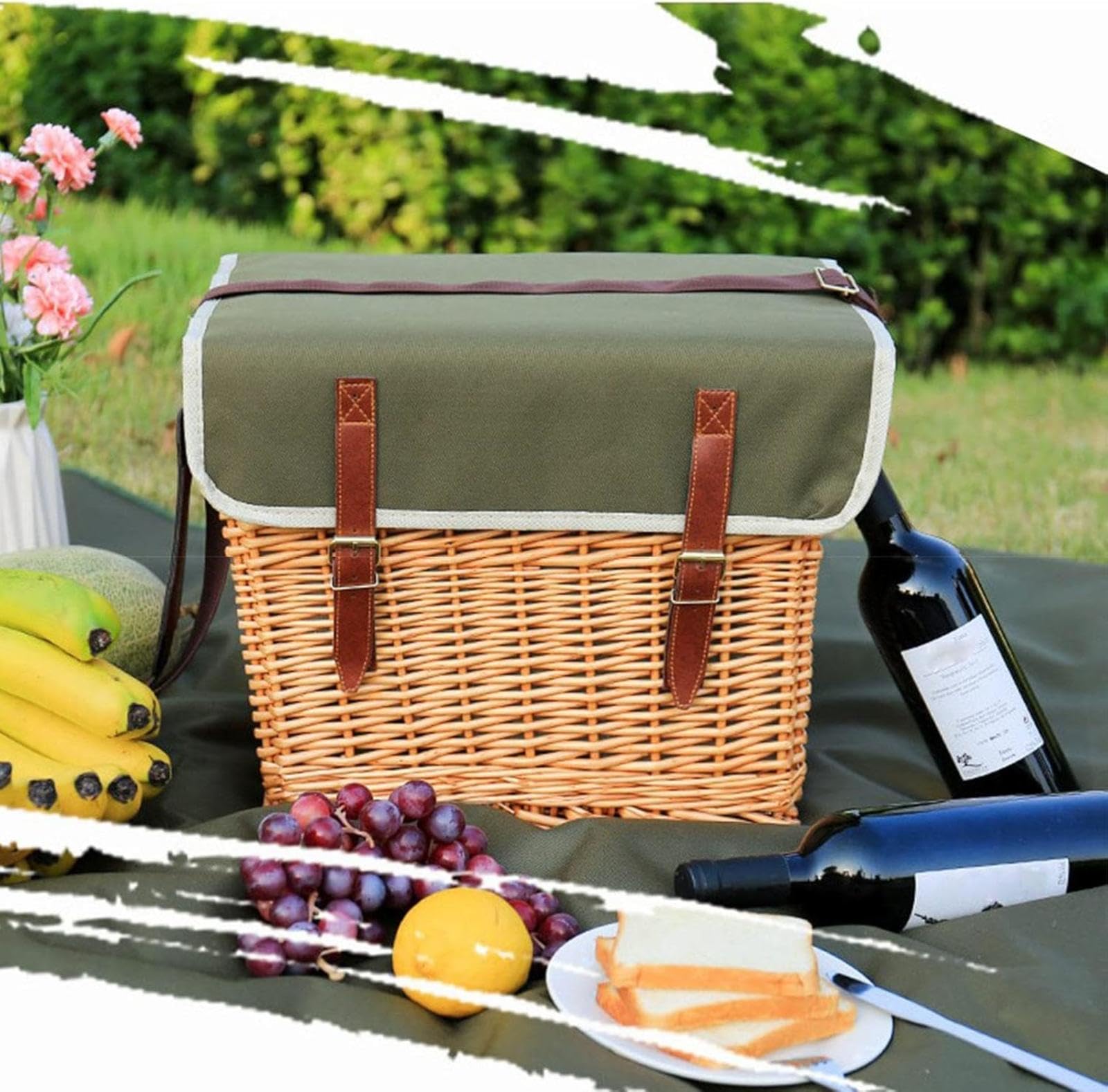 Picknickkorb-Set aus Weidengeflecht für 2 Personen mit Picknickdecke, Tragbarer Klappbarer Weintisch, Große Isolierte Kühltasche und Besteckservice-Sets für 2 Personen, Camping, Hochzeit