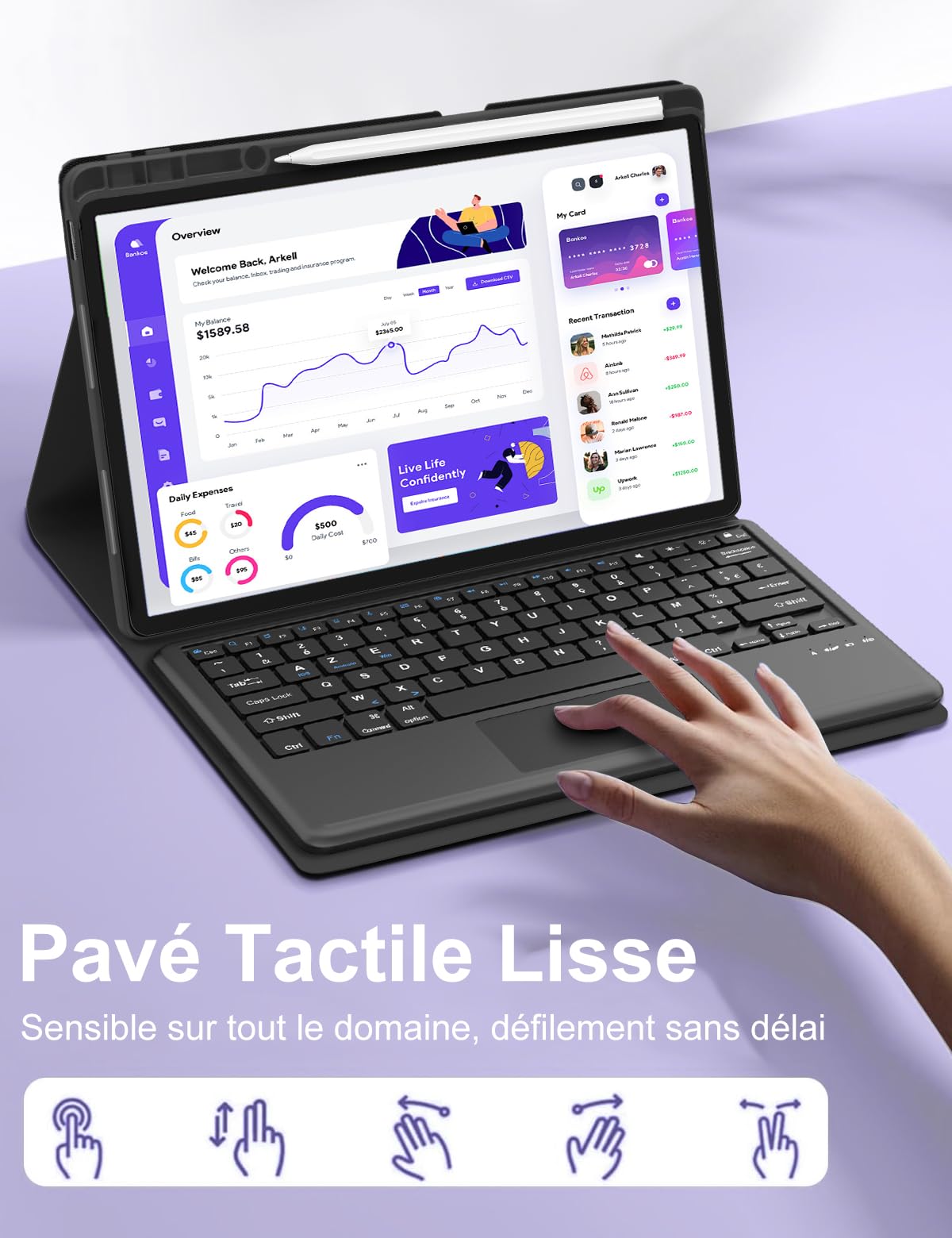 FOGARI Etui do Lenovo Idea Tab Pro 2025 - Panel dotykowy Klawiatura do Lenovo Idea Tab Pro Tablet 12,7", AZERTY Trackpad Bezprzewodowa klawiatura magnetyczna Bluetooth, czarna