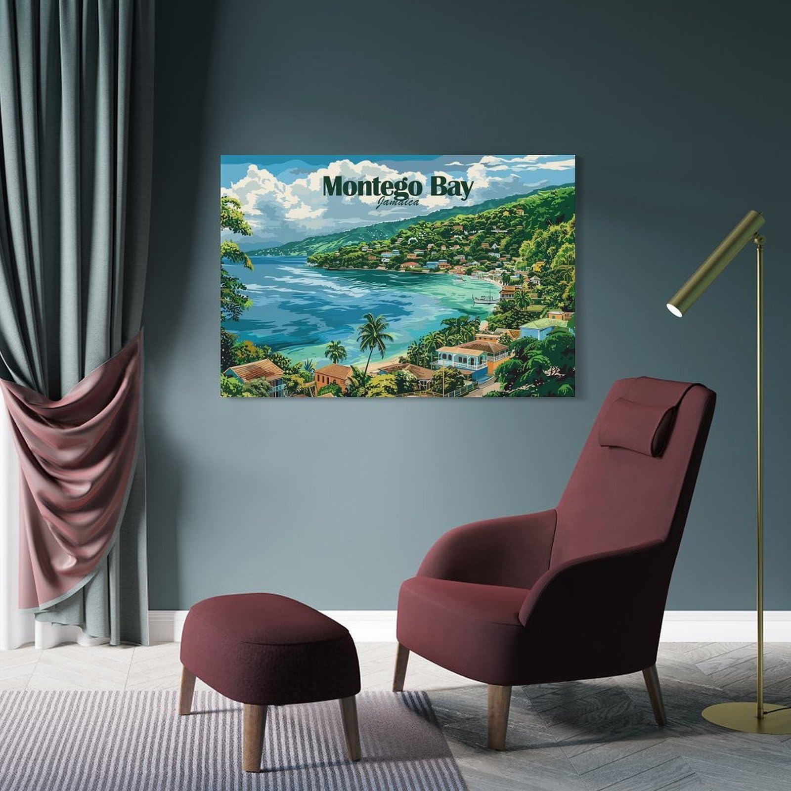 Junmoney Frame-Style-3-2 Montego Bay Jamaica Decorative Canvas Print, 20X30inch(50X75cm), For Living Room, Bedroom Or Home Office, Canvas Artwork With Gifting Potential