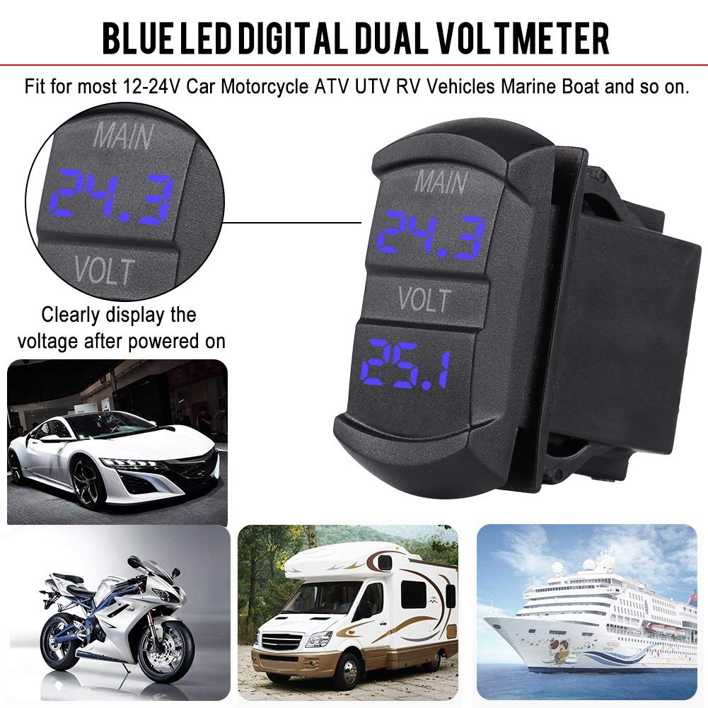 Auto Dual Voltmeter, Auto DC 10V-60V Blaue LED Digital Dual Voltmeter Universal für Pickup RV ATV Batterie