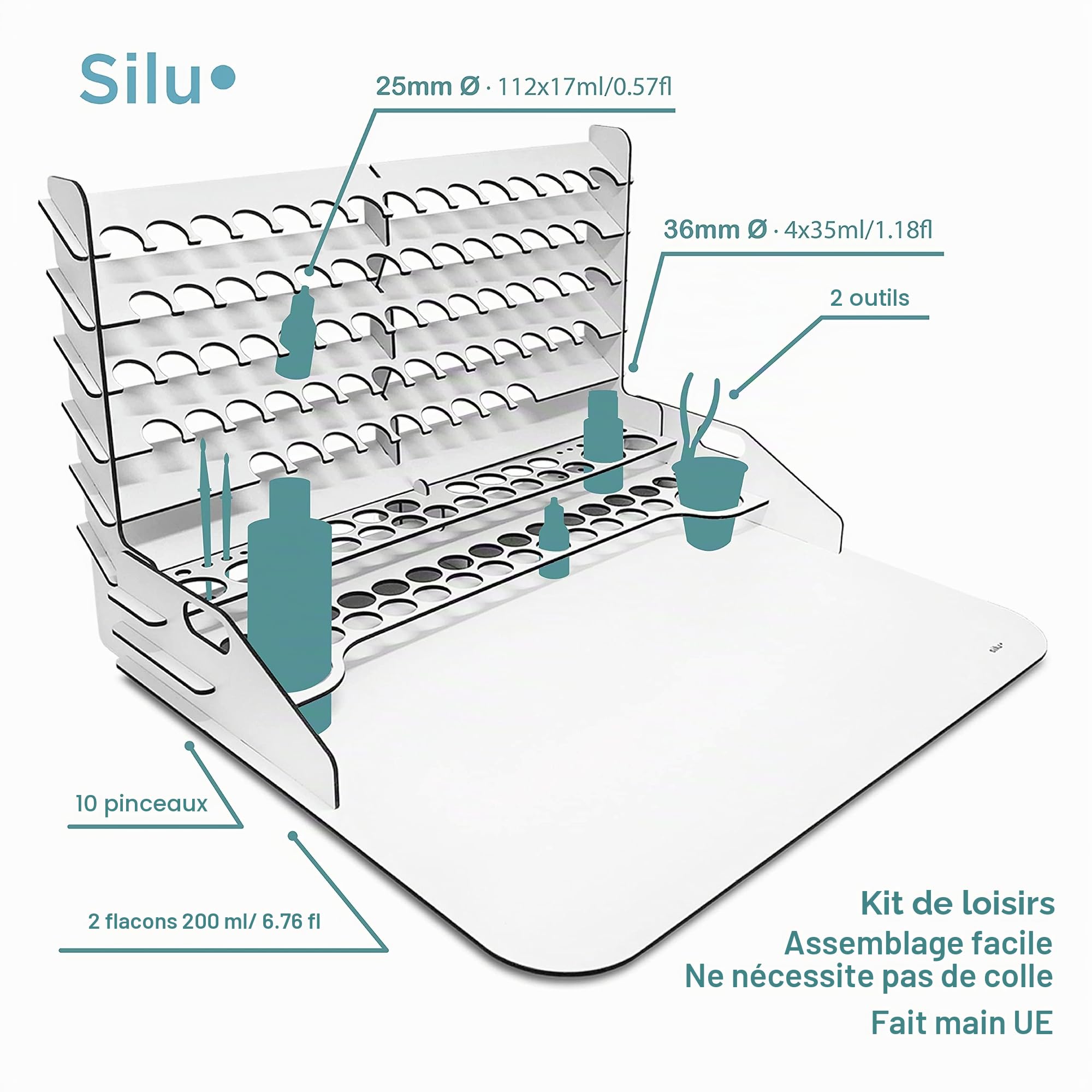 Grande Paint Station. Table de travail, organisateur et support pour peintures Vallejo (50 x 37 cm + extension).