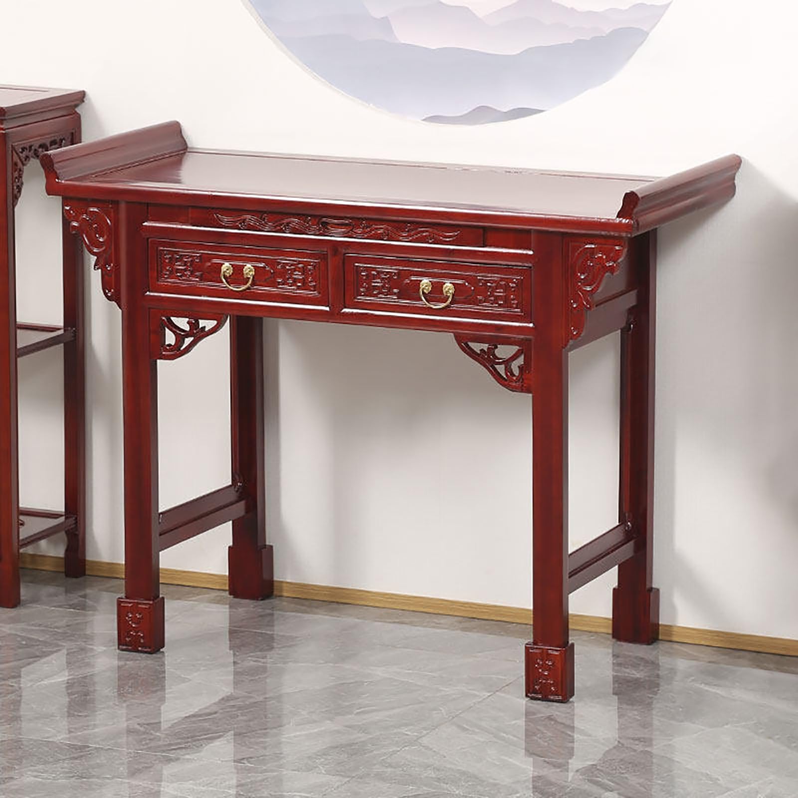 JNTFNE Meditation Altar Table, Solid Wood Buddha Niche Shrine, Prayer Table with Drawers and Pull-Out Shelves, for Homes, Temples, Ancestral Halls