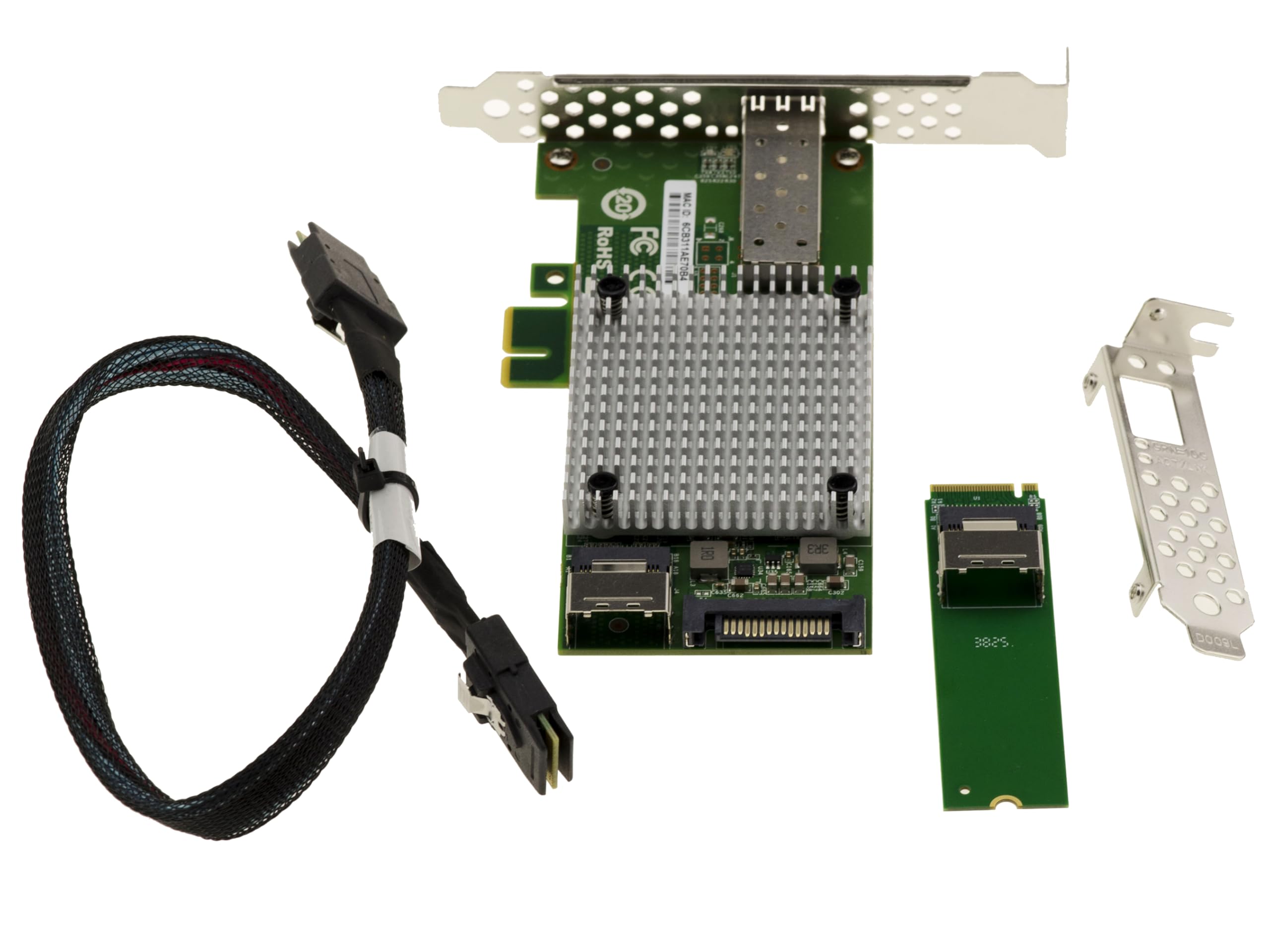 KALEA-INFORMATIQUE Scheda M2 1 porta di rete in fibra SFP+ 10G 10 GIGABIT ETHERNET per porta M.2 M Key, con chipset Intel JL82599EN. Collegamento SFF-8087 40 cm.