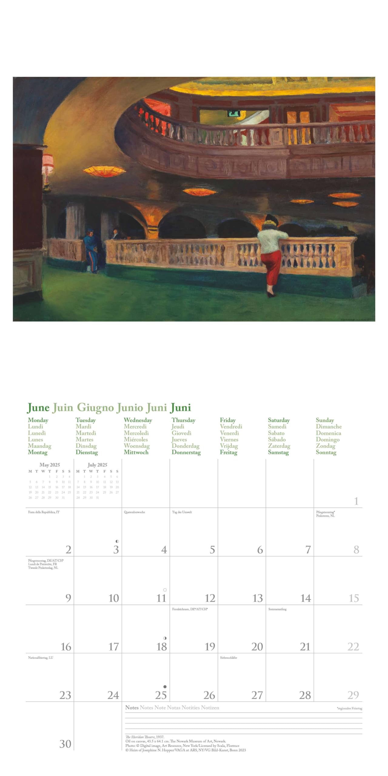 N NEUMANNVERLAGE - Edward Hopper 2025 Broschürenkalender, 30x30cm, Wandkalender mit ausgewählten Werken von Edward Hopper, internationalen Feiertagen und Mondphasen, viel Platz für Notizen