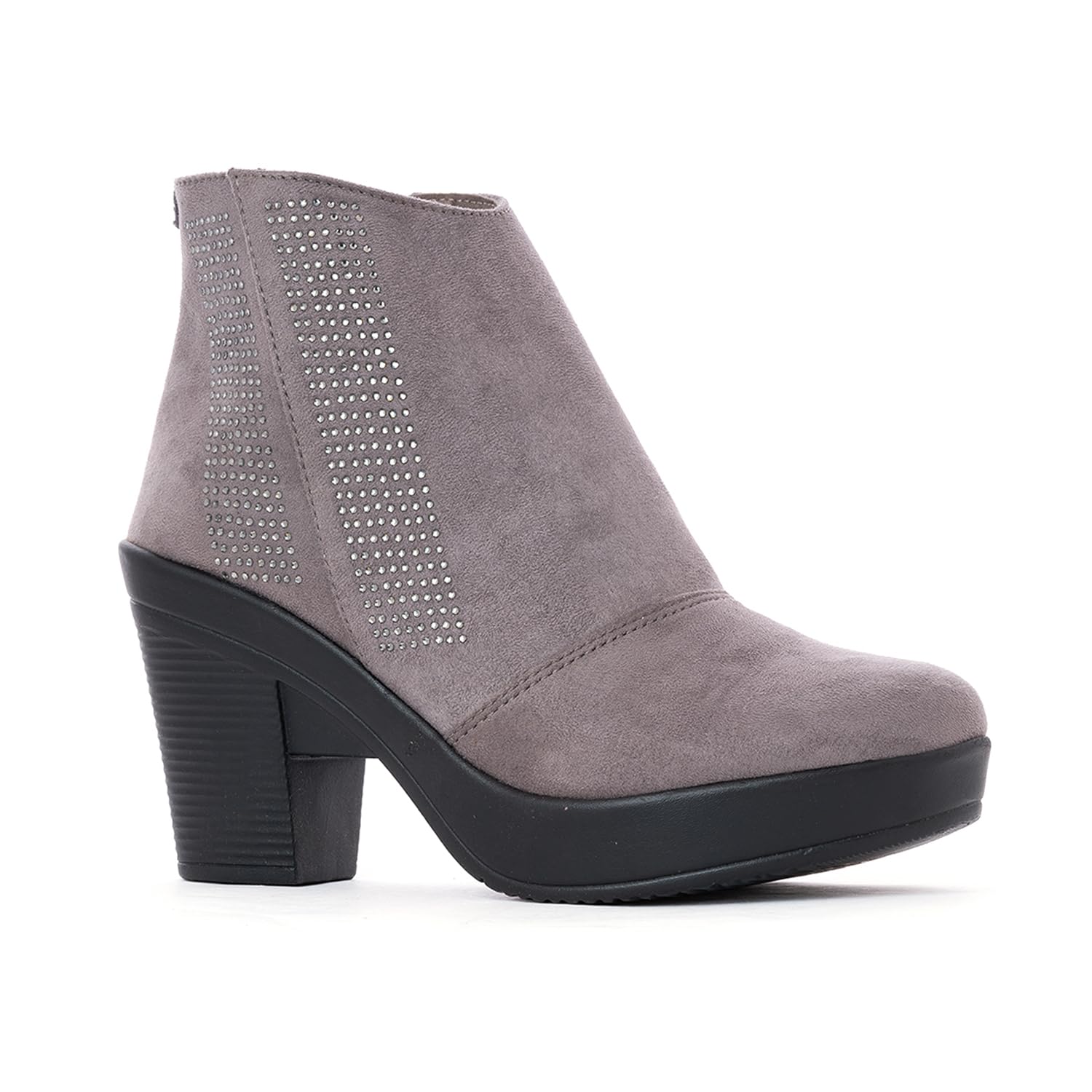 Khadims Cleo Grey Block Heel Zipper Boots for Women (2746262) (B0D7PPM3BQ) Amazon Price History, Amazon Price Tracker