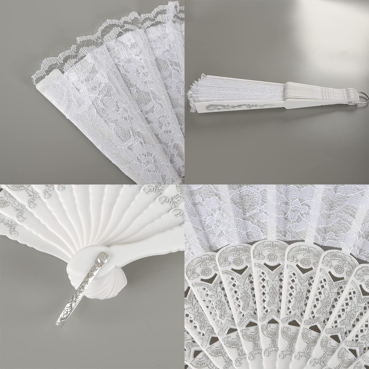 iZoeL Ventaglio Pieghevole Matrimonio e Danza con Ricamo Pizzo, Regalo Ospiti e Damigella Onore, 23 x 42 cm