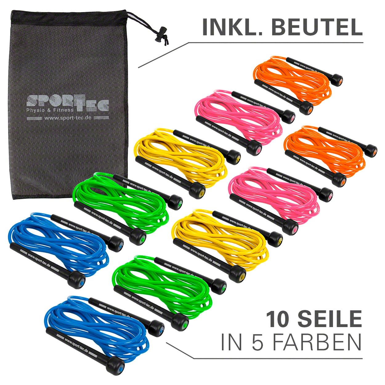Sport-Tec Springseil Speed Rope-Set, verstellbar, 300 cm, 10 Stück, inkl. Aufbewahrungsbeutel