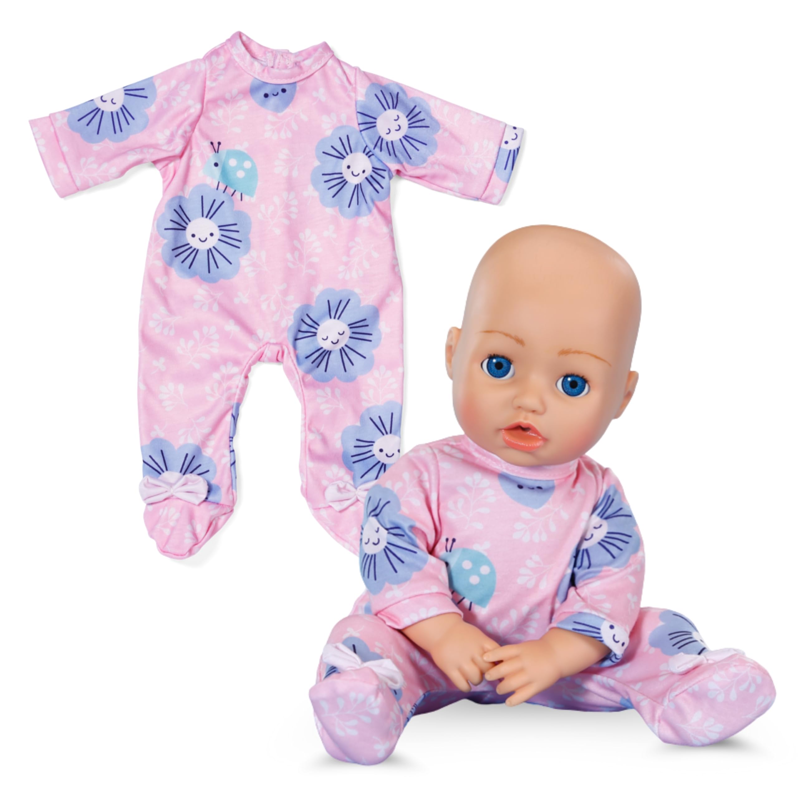 Baby Annabell Pink Romper, Soft fabric with floral patterns, Fits any 43cm Baby Annabell & BABY born dolls doll clothing