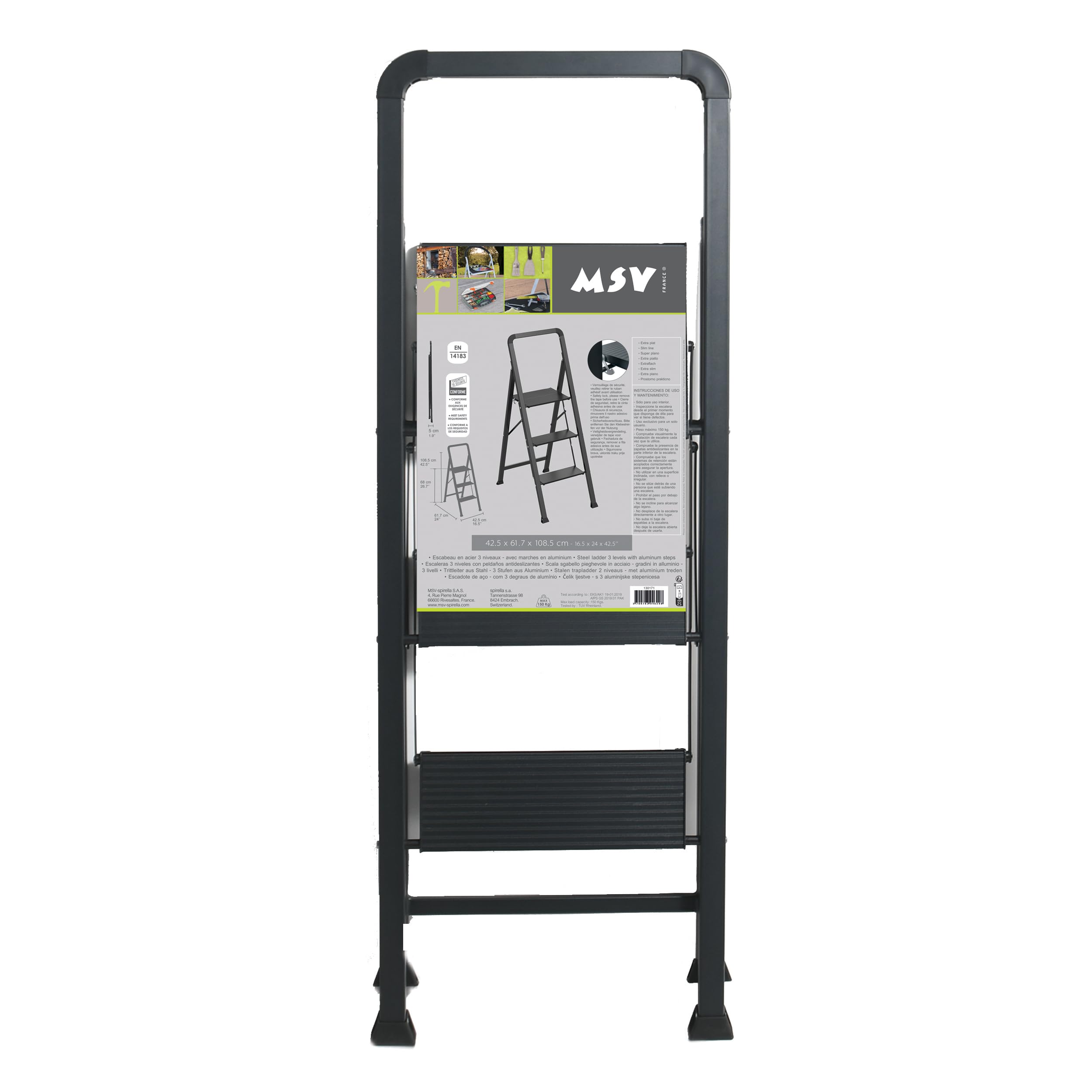 Escalera Plegable De 4 Peldaños Con Estructura De Acero | Taburete Multifuncional Con Superficie Antideslizante Y Base Estable | Ligera, Portátil Y