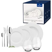 Villeroy & Boch Wonderful World Table Set for 4 People Premium Porcelain Crystal Glass & Stainless Steel White 36 Pieces