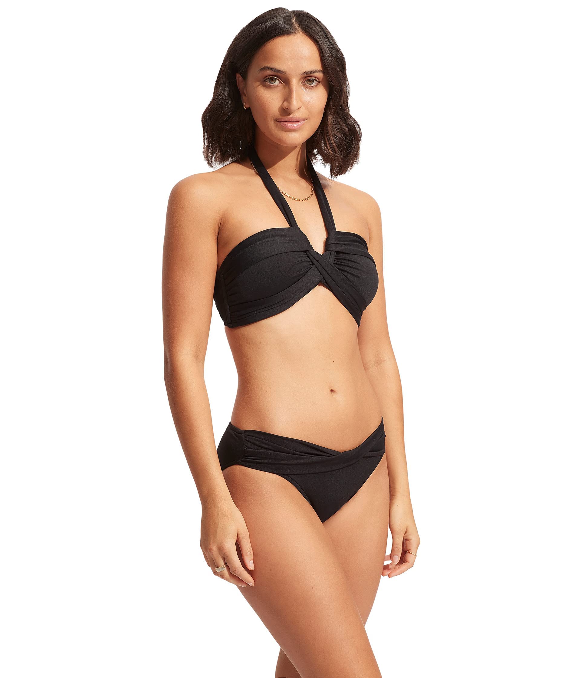 Seafolly Women's Twist Band Hipster Full Coverage Bikini Bottom Swimsuit Separates, Eco Collective Black, 10