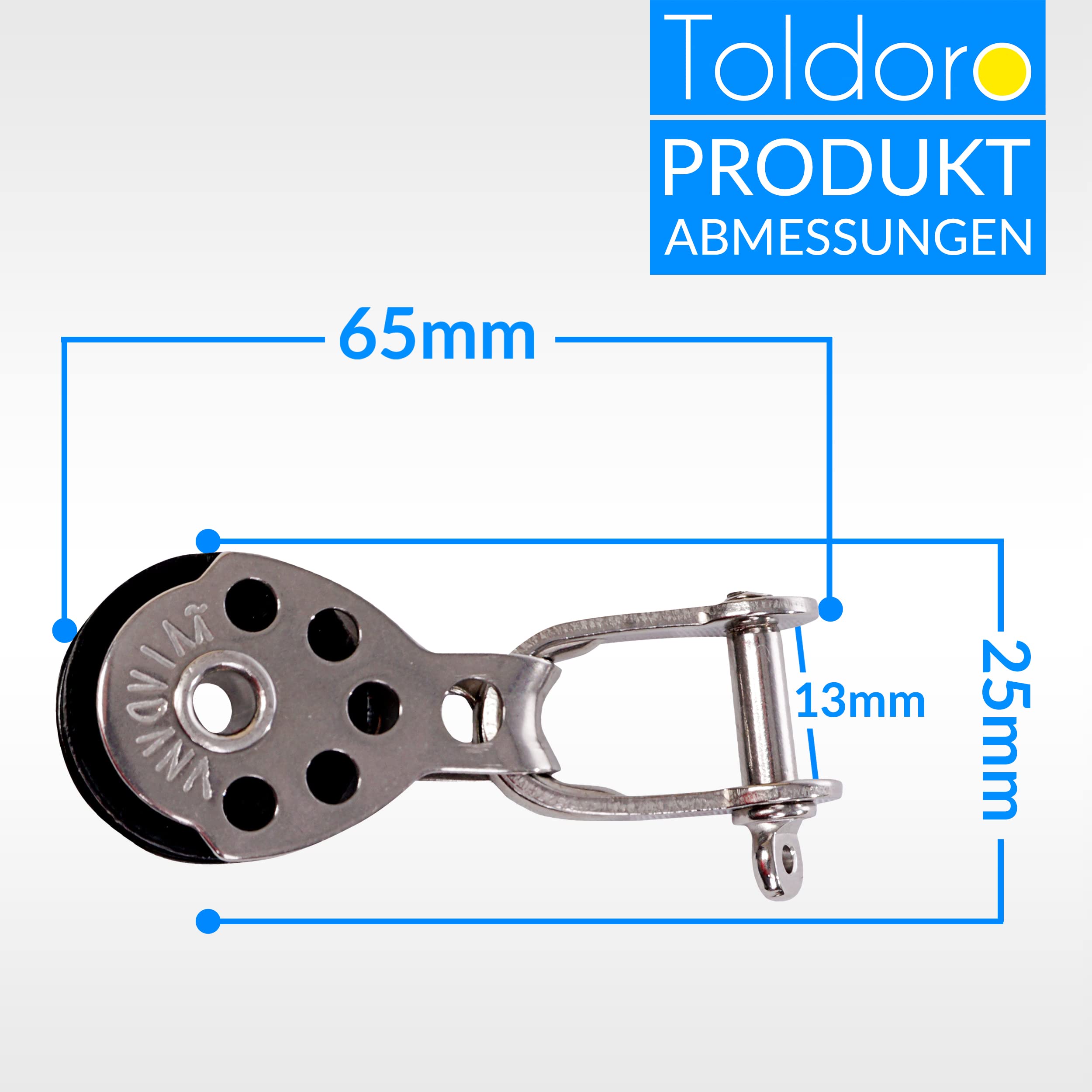 Toldoro Umlenkrolle Einzelblock mit Gleitlager und Bügel für 6mm Tauwerk, Mini Block Rolle, Block Rolle