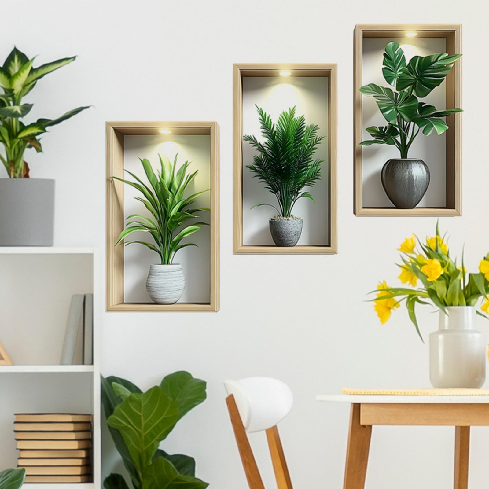 3Pcs Plant Wall Stickers,3D Green Potted Plant Waterproof Wall Art Stickers,3D Plant Wall Sticker for Living Room Bedroom Bathroom Kitchen Office Decor(19.3x11inch) - Image 3