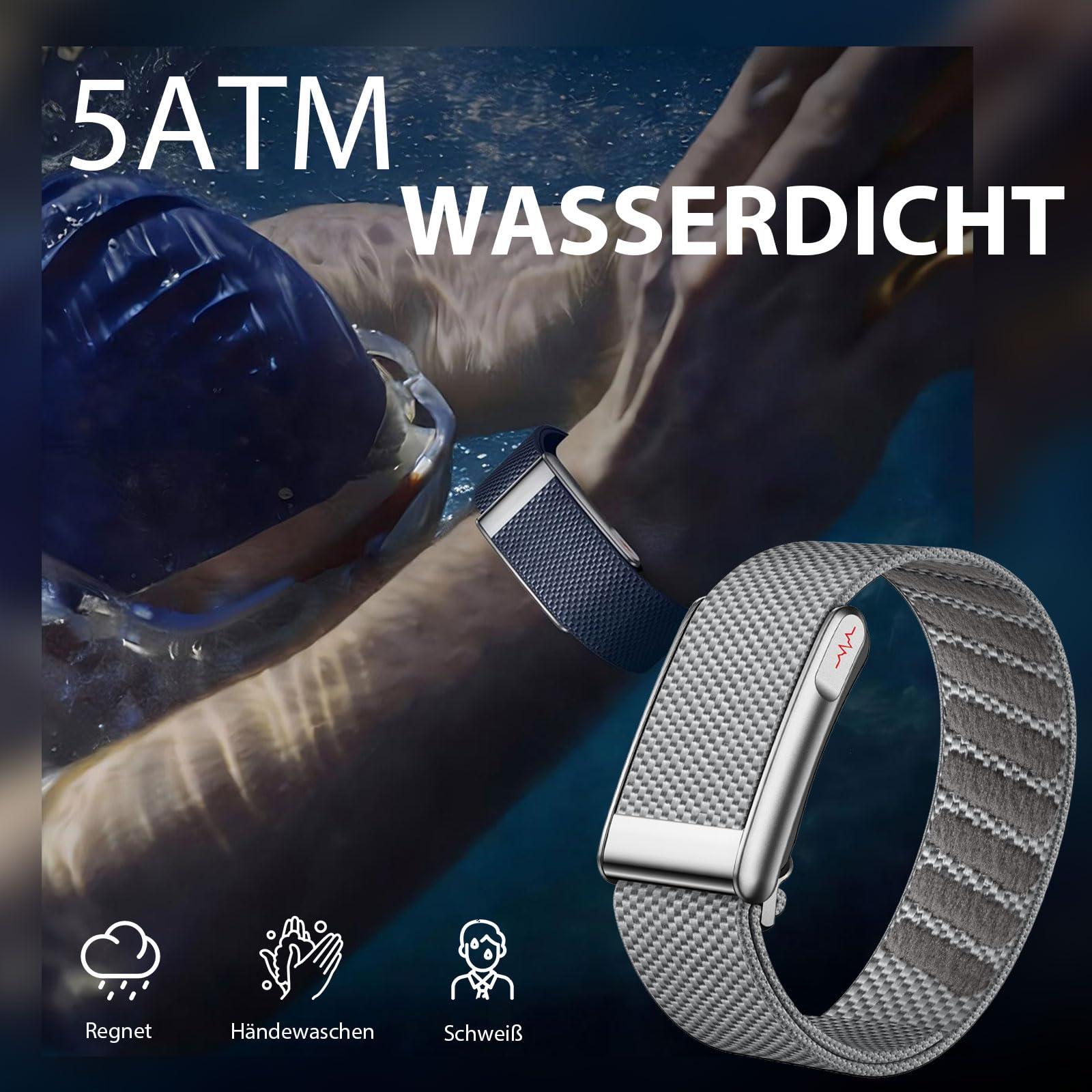 findtime Traqueur de fitness sans écran, tracker d'activité, bande connectée NFC, étanche IP68, calories, suivi de la distance, plusieurs modes sportifs, moniteur de sommeil, moniteur de fréquence