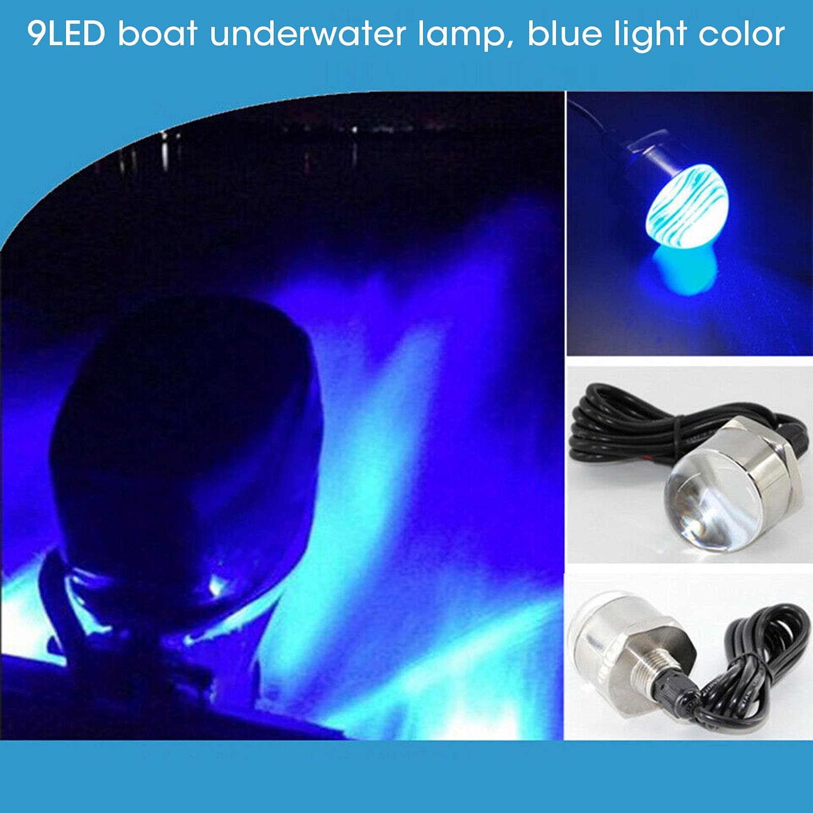 Aramox 12V Bleu 9LED Lumières LED Marines pour Bateau Sous-marin, Lumière de Bouchon de Vidange 1200lm 1/2in NPT Lampe Sous-marine Sillage de Marée Lumière LED Sous-marine pour Bateau Bateau Marin