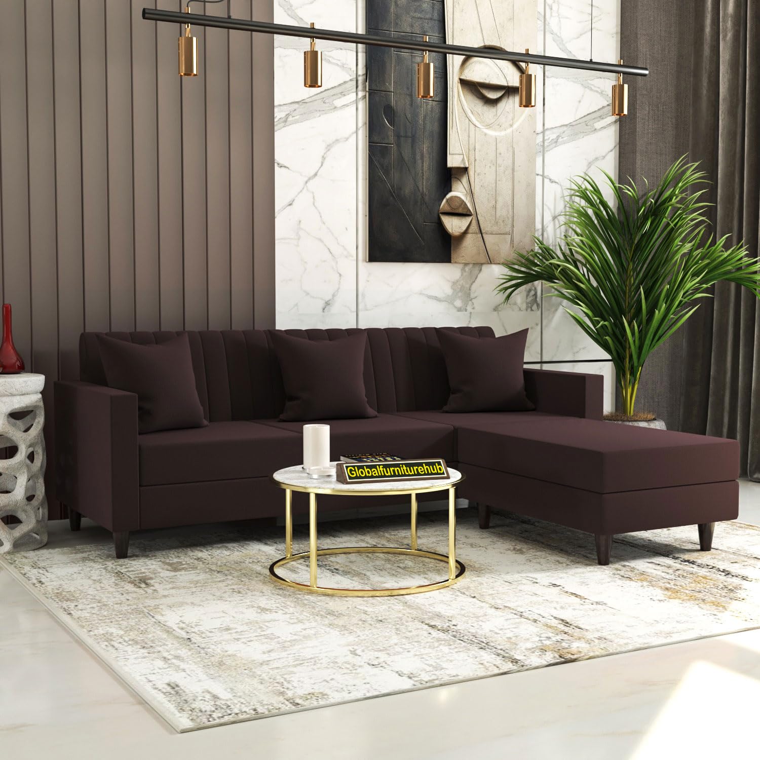 GLOBALFURNITUREHUB Blush- 4 Seater - L Shape Convertible Sofa Set for Living Room Furniture Sets 3 Piece Small Sofa, Modular Sectional Couch for Small Space, Upholstery-Velvet Fabric (Purple)