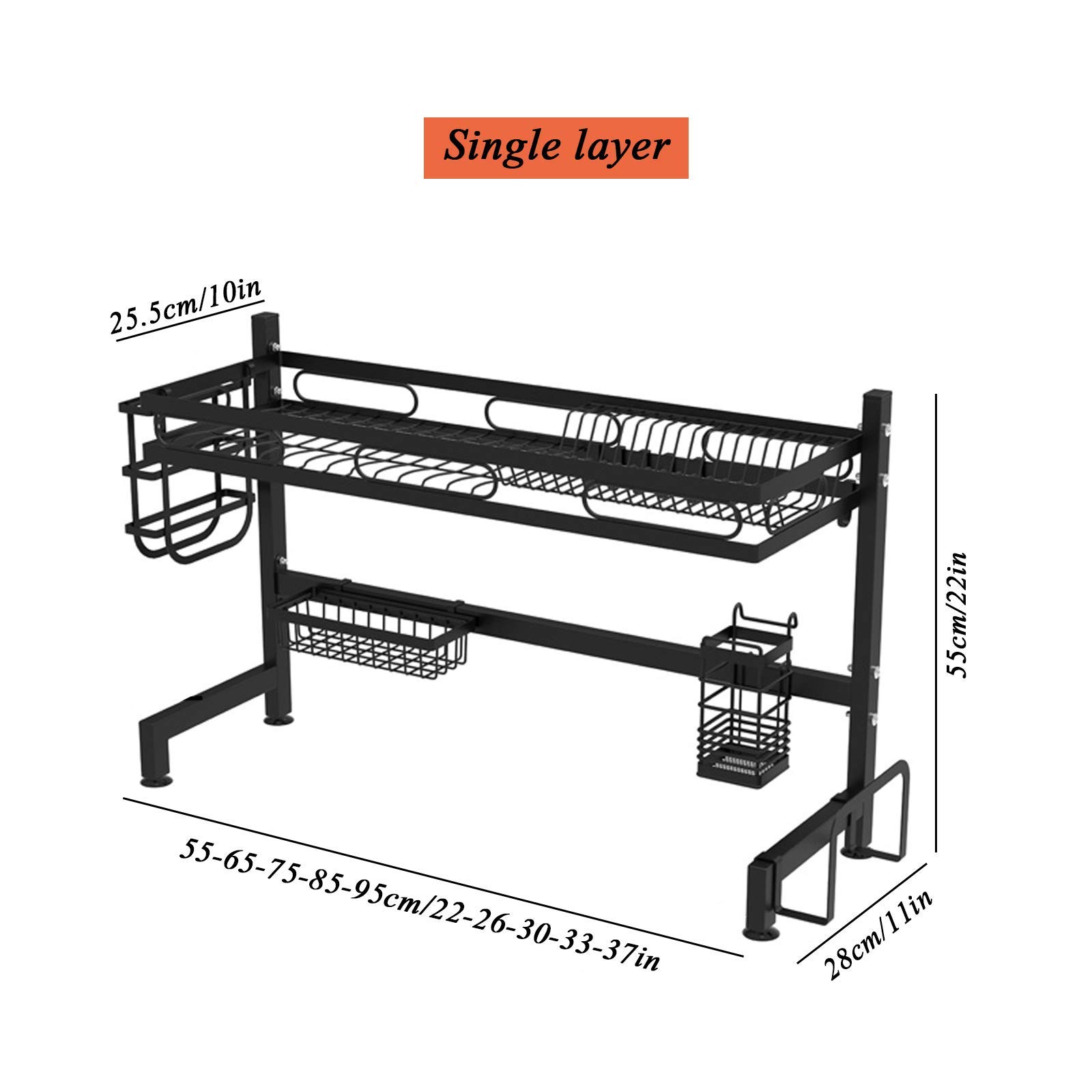 BERTY·PUYI Geschirrtrockner Über Dem Waschbecken, Verchromter Stahl, Großer Abtropffläche, Geschirrkorb, Platz Sparen, Küchenorganisation, Geschirrablagen, Küchenablage-Single Layer