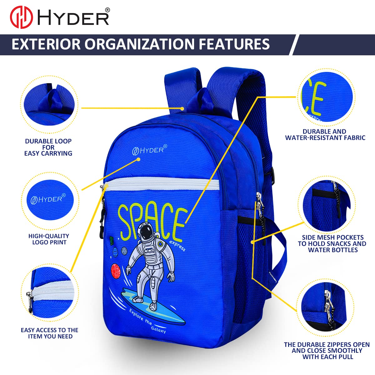HYDER Mochila para niños de 20 litros con estampado de dibujos animados, ligera, espaciosa, impermeable, casual, picnic, matrícula, escuela, mochila para niños y niñas