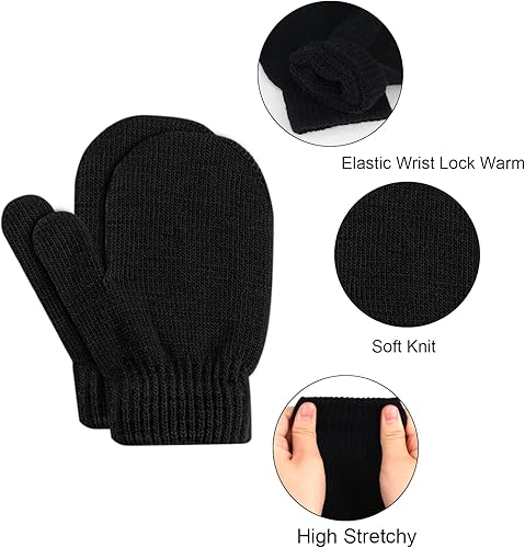 Miniatura 3 de ONESING 5 pares de manoplas para niños pequeños guantes de invierno negros para niñas y niños - Manoplas cálidas para recién nacidos