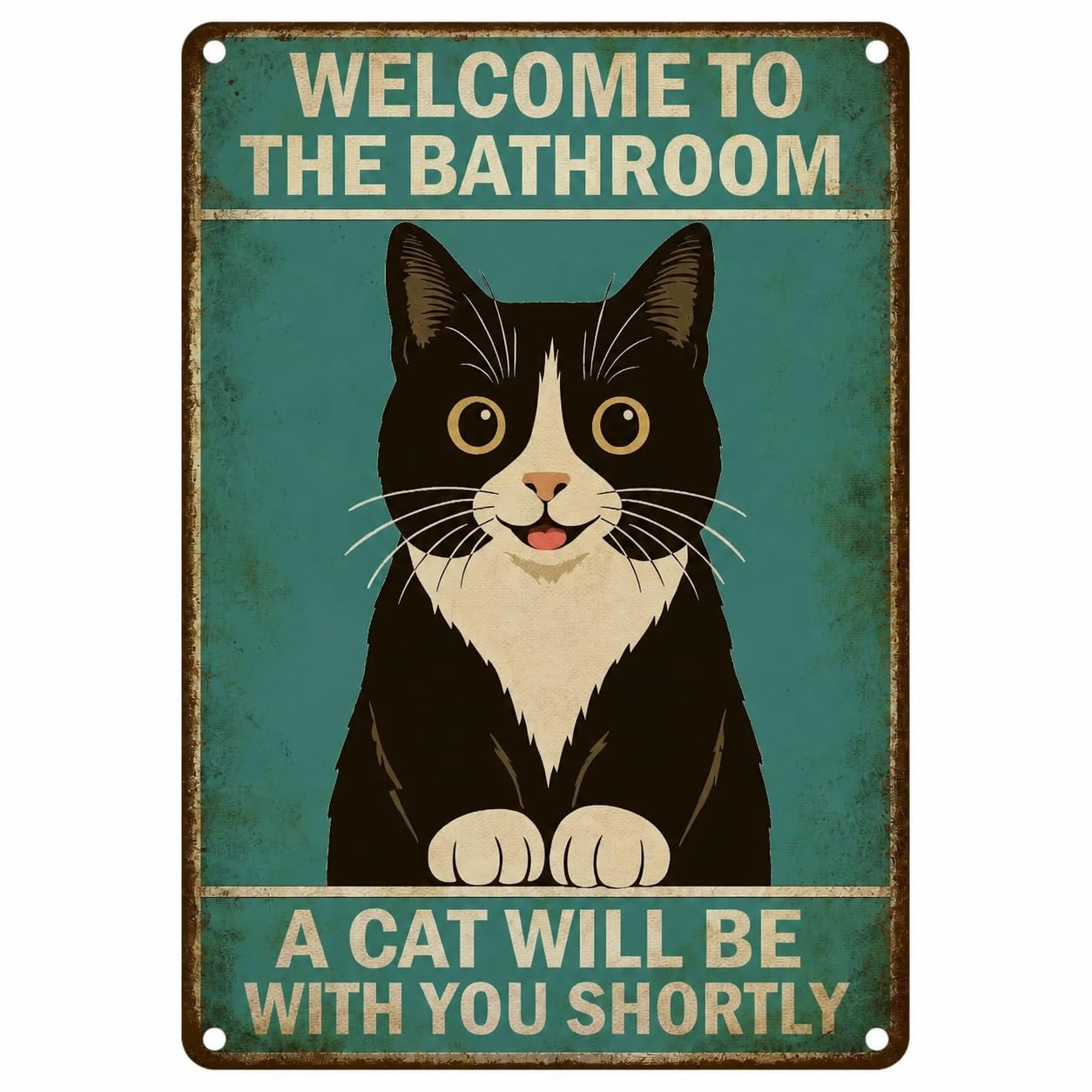 VIOFLUENT Vintage Cat Wall Art Metal Sign for Entryway, Living Room - Matte Aluminum Print Gift for Cat Lovers (Welcome)