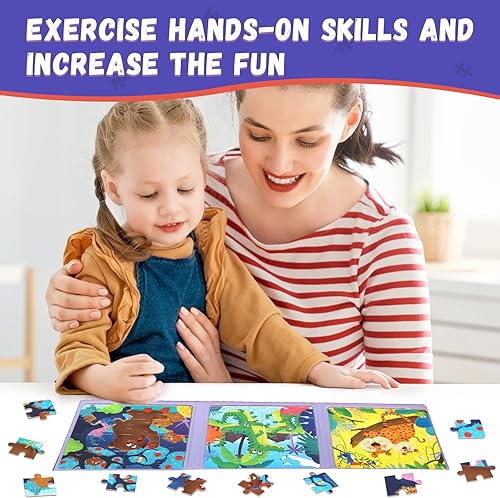 Miniatura 2 de Rompecabezas magnéticos para niños de 3 a 5 años, rompecabezas magnético de animales 3 en 1, rompecabezas de viaje para niños, juguete de