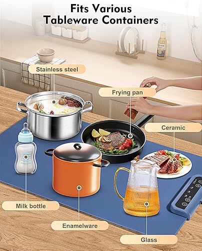 Miniatura 5 de Tapete de calentamiento de alimentos  Bandeja de calentamiento eléctrica portátil enrollable con 3 ajustes de temperatura, alfombrilla de