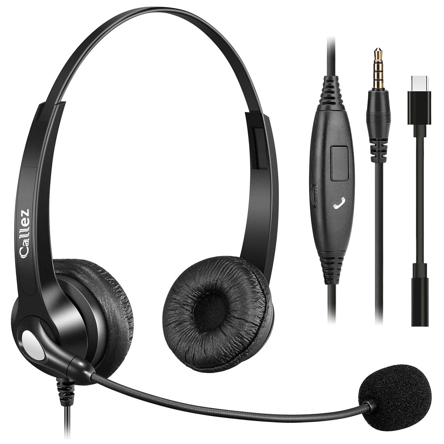 Cuffie Telefono Cellulare, Cuffie 3,5mm con Microfono Cancellazione del Rumore, Auricolare PC per Computer, Laptop, iPhone, Smartphone, Ufficio, Zoom, MS Team, Seminario Web, Chat Chiare, Comfort