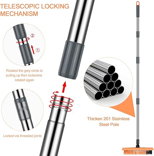 Miniatura 10 de Cepillo de piso 2 en 1 con mango largo, cepillo de lechada, cepillo de cerdas rígidas con escobilla de limpieza con escobilla giratoria de 120 para