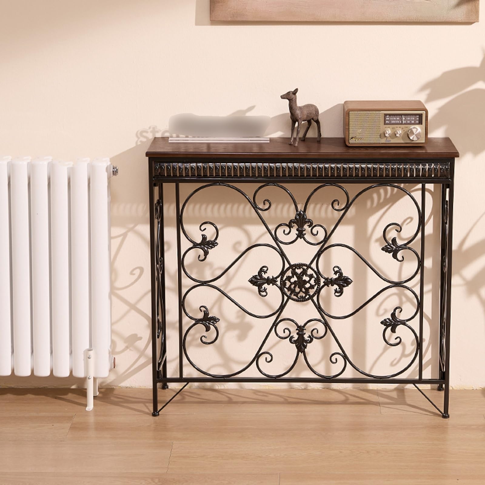 Copritermosifone con Piano in Legno, Copricalorifero Moderno Decorativo in Ferro Battuto, Mobiletto Decorativo per Soggiorno, Camera da Letto, Ingresso(White,90x24x80cm/35x9x31in)