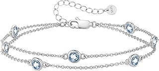 Birthstone Bracelets for Women, 925 Sterling Silver Charm Link Double Strand Bracelet, Birthday Anniversary Christmas Jewelry Gifts for Wife Girlfriend Mother her…