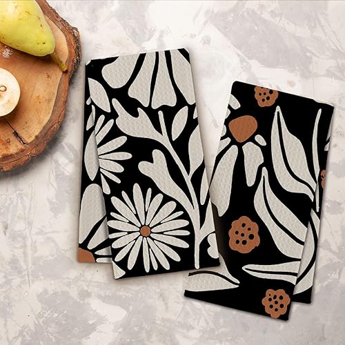 Miniatura 3 de Toallas de cocina abstractas bohemias, color beige y negro, Groovy 70, estilo botánico, retro, paño de secado para cocina, toallas de mano modernas