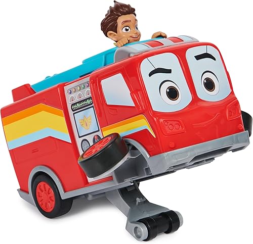 Disney Junior Firebuds, Bo and Flash - Vehículo de juguete de camión de bomberos con función de tracción y acción de ruedas, juguetes para niños y