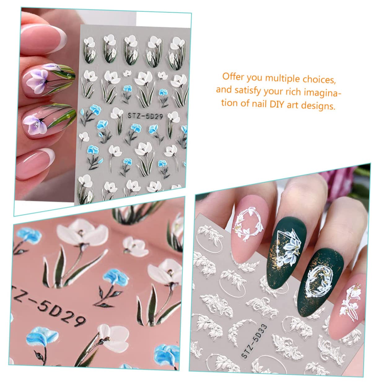 FOMIYES 5 Set Di Adesivi Per Unghie A Forma Di Fiore Adesivi Per Nail Art Per Donne E Ragazze Set Di Forniture Per Nail Art 6 Fogli*5