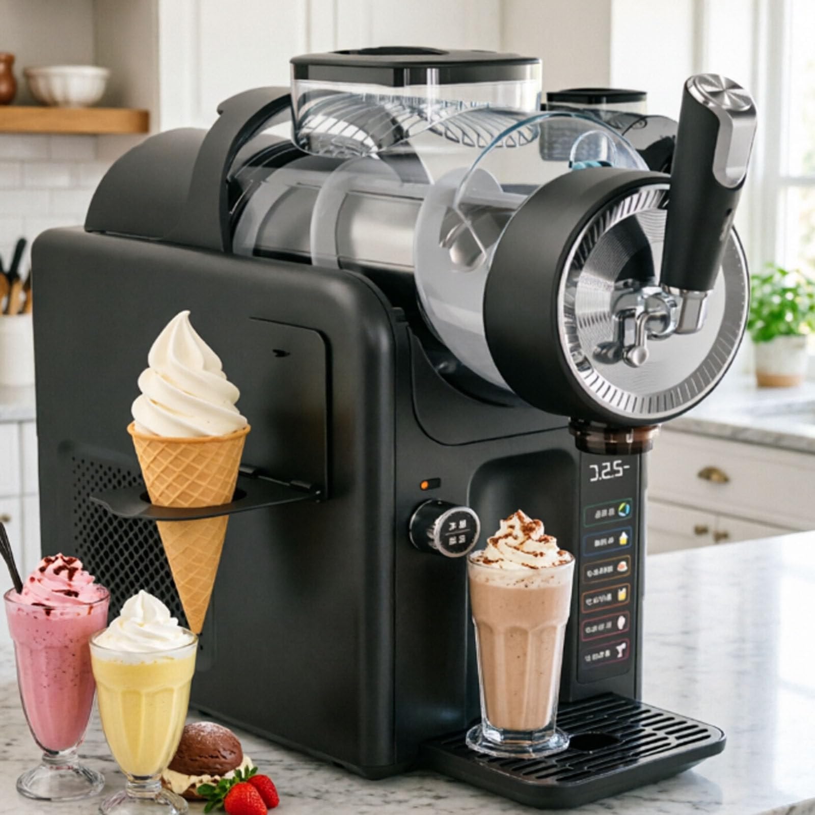 smafoseedding Slushie Maker Machine,185w Slushy Maker,5 in 1 Soft Serve Ice Cream Machine,No Ice Needed,360° automatic Clean,Continuously for 12 hours,For Commercial & Home tea coffee & shops Black