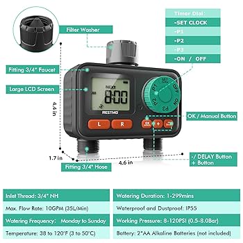Amazon.com : RESTMO 2-Zone Sprinkler Timer with 3 Separate