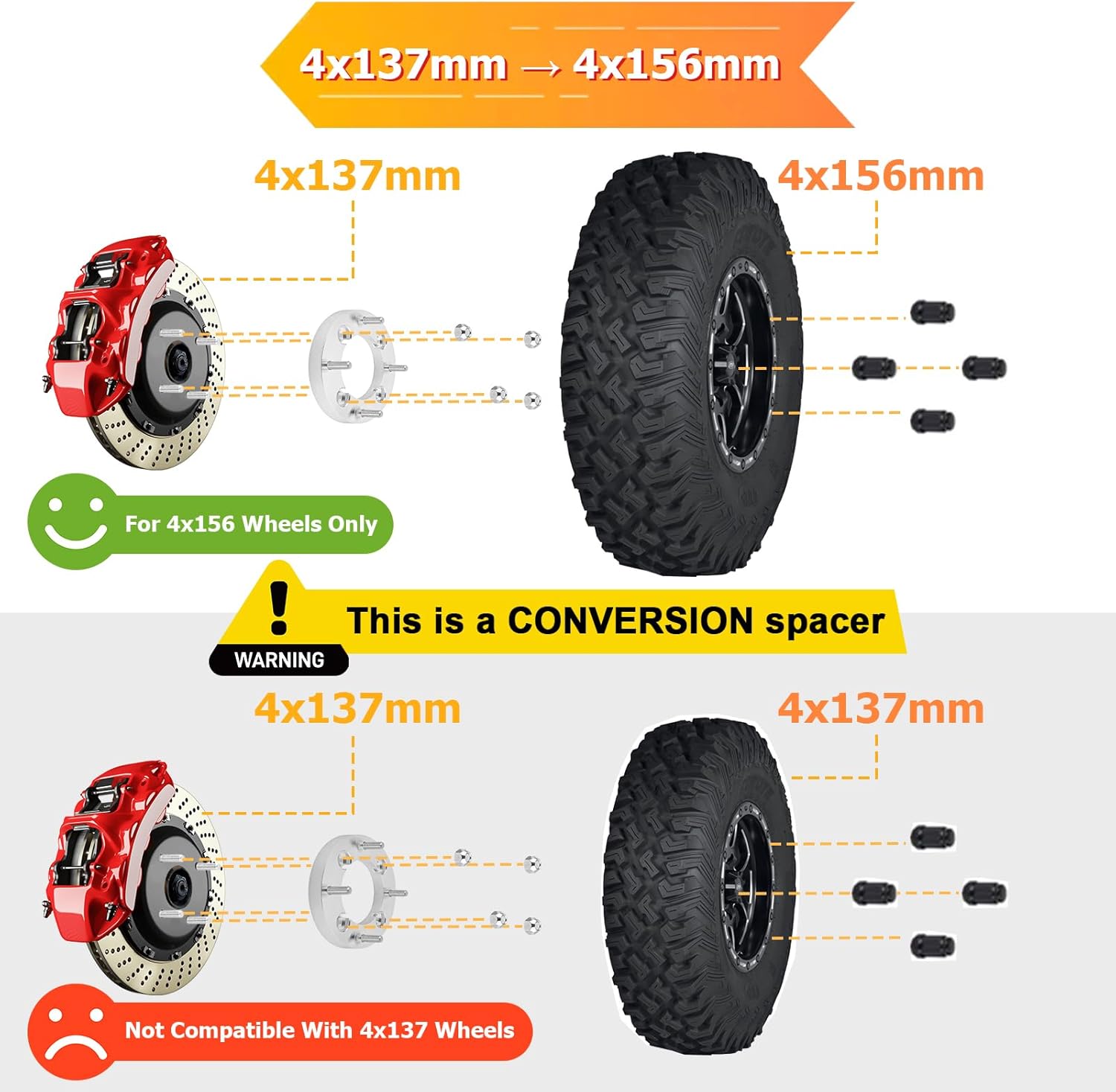 WeiSen 1.0 inch 4x137 to 4x156 Wheel Spacers Adapters Compatible with Can Am Defender Outlander Commander Fit Kawasaki Mule Fit Talon Pioneer, with M12x1.5 studs 110mm Center Bore 4pcs