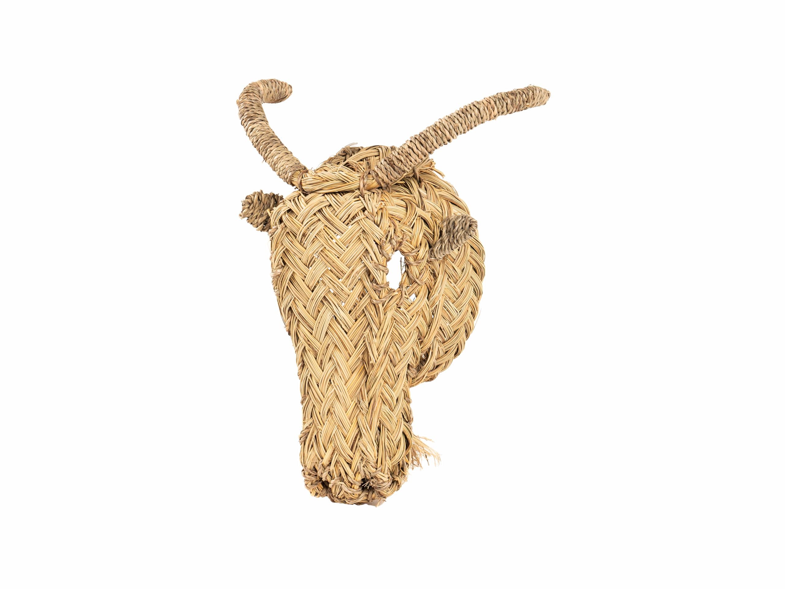 Cabeza de Cabra Decorativa de Pared, Ratán Trenzado Natural, Aprox. 35 cm, Artesanía Marroquí, Mimbre