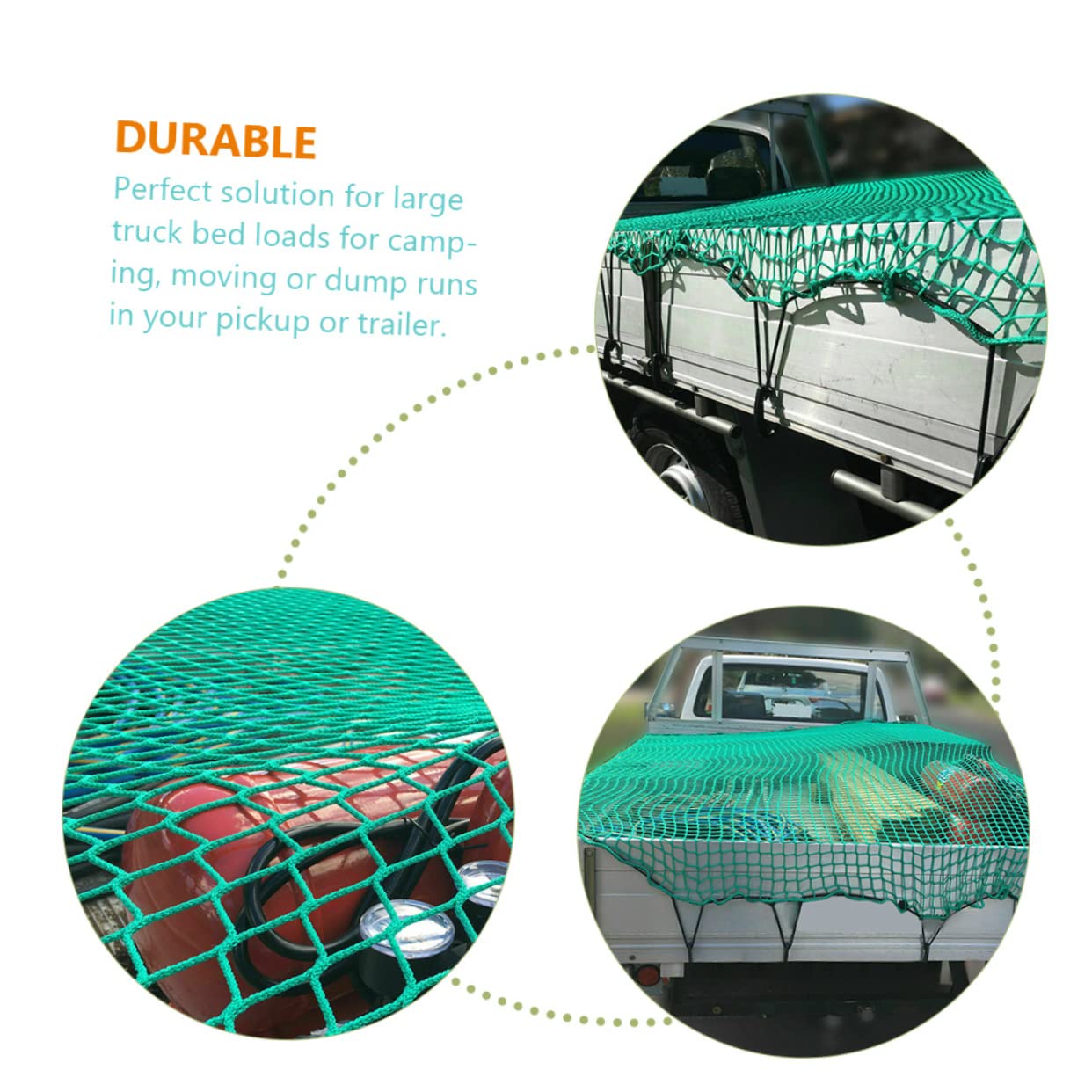 Rete di Carico per Pick-up in Nailon Resistente Strappo con Corde Elastiche e 15 Ganci per Rimorchi e Portapacchi Tetto per Campeggio e Trasporto Merci