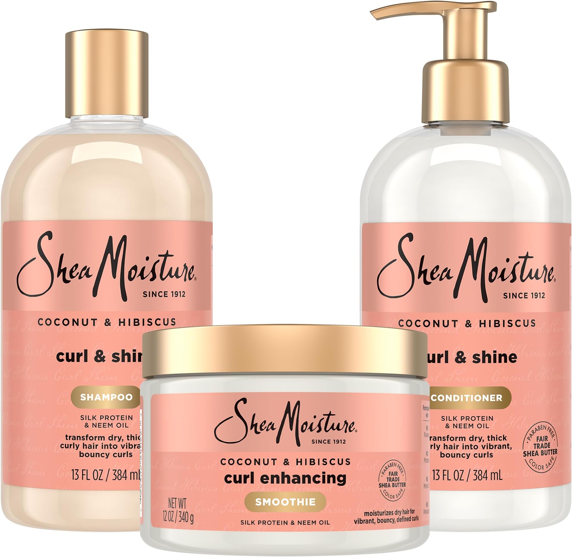 Coconut & Hibiscus Curl TRIO: Includes Curl & Shine Shampoo, Curl & Shine CONDITIONER, Curl Enhancing Smoothie by Shea Moisture