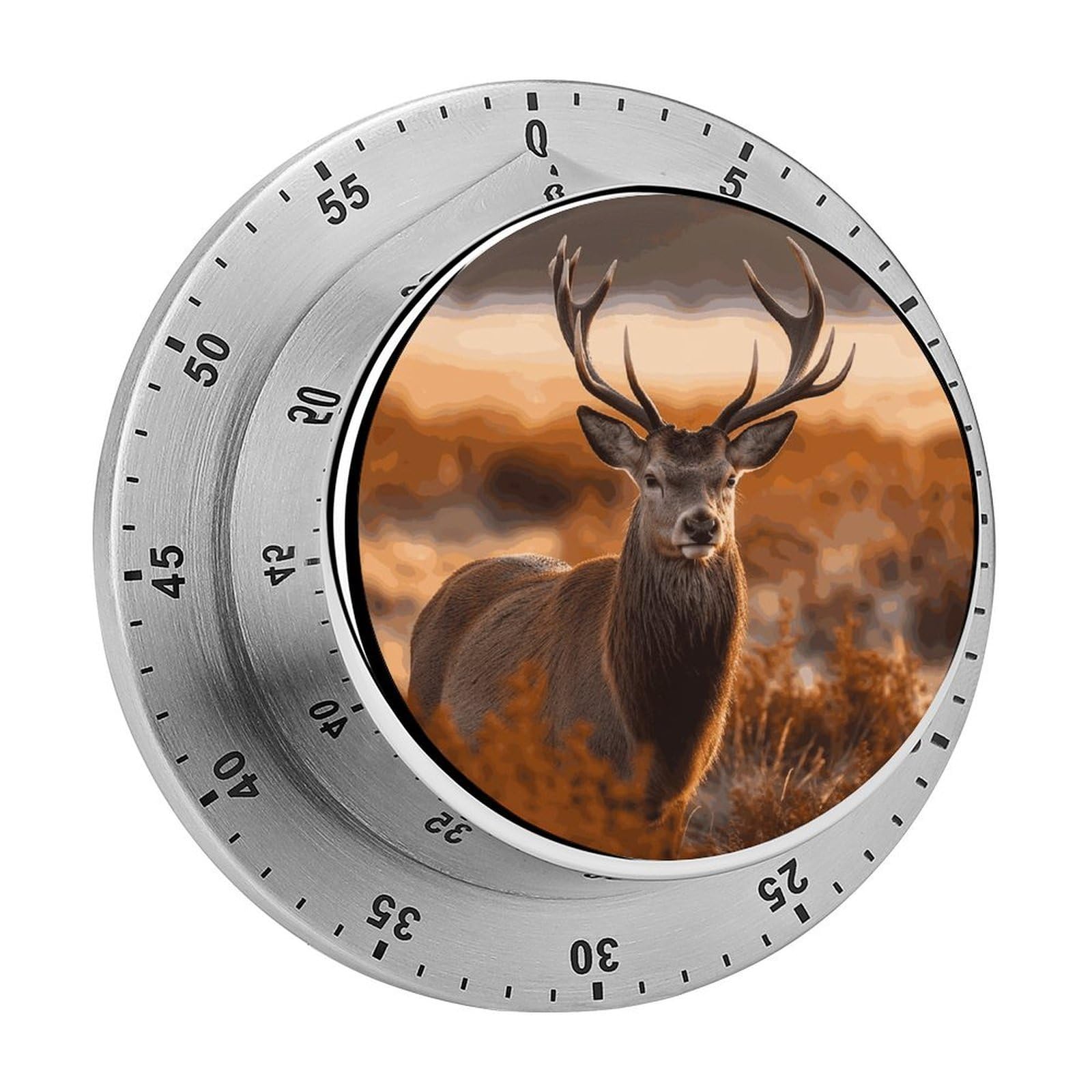 Antler Red Deer Visual Timer with Loud Alarm 60-Minute Kitchen Timers Exquisite Stainless Steel Body - Mechanical Desk Timer Countdown Clock for Cooking Chef Clock