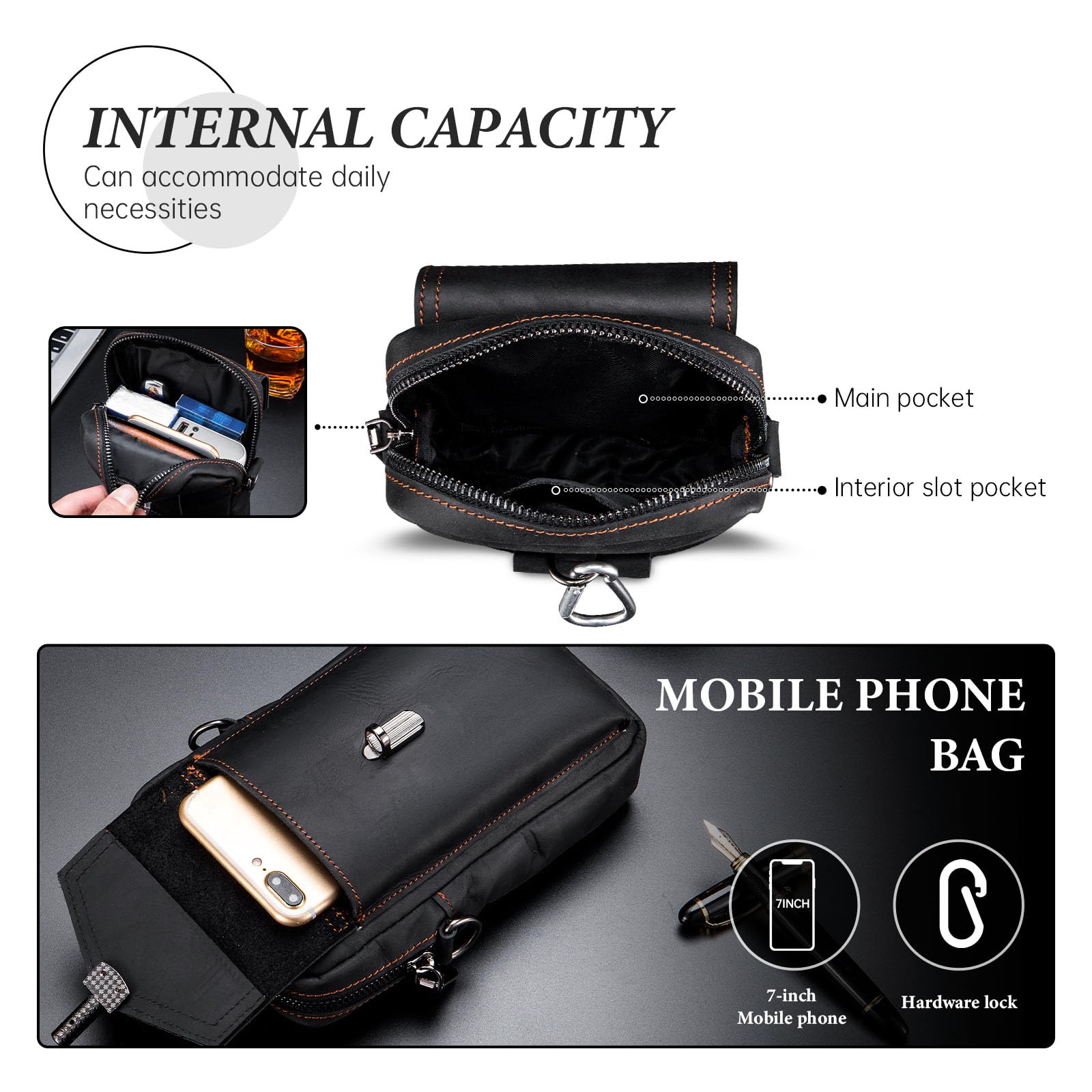 BAIGIO Pochette Homme en Cuir, Pochette Ceinture Téléphone Portable avec Passant, Sacoche Ceinture Homme, Multi-usages Taille Sac